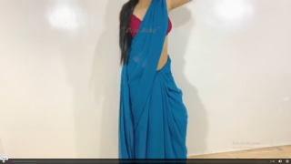 Desi wife in blue saree standing fuck